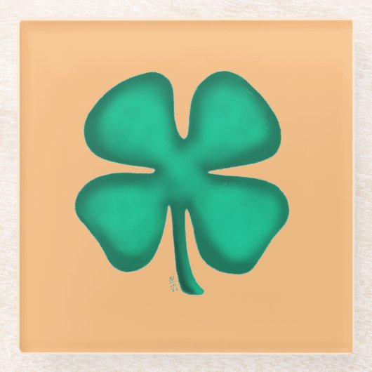 Lucky 4 Leaf Irish Kleber tan Glas Untersetzer (Vorderseite)