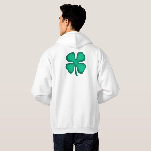 Lucky 4 Leaf Irish Klee weiße Kapuze zurück Hoodie (Schwarz voll)
