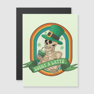Lucky A Latte - Skelett, Kaffee und Kleider Magnetkarte
