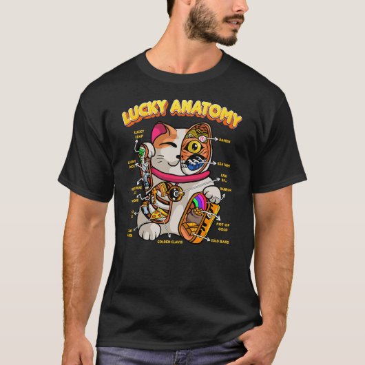 Lucky Anatomy Funny Maneki Neko Lucky Cat Anatomy T-Shirt (Vorderseite)