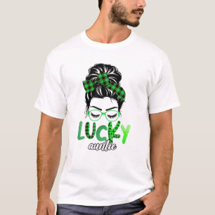 Lucky Auntie Leopard Kariert Messy Bun Irish St Pa T-Shirt