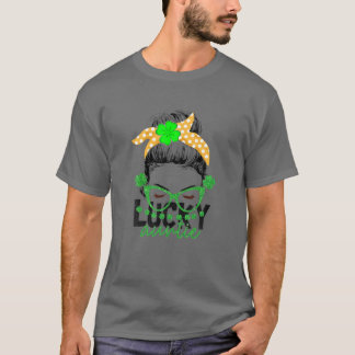 Lucky Auntie Messy Bun Irish Auntie St Patricks Da T-Shirt