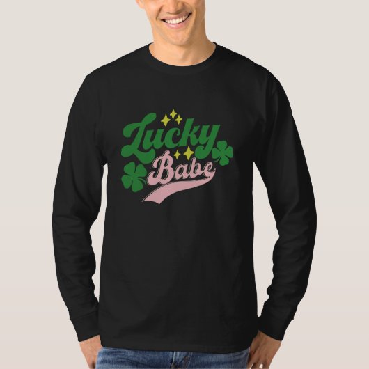 Lucky Babe Lucky C Groovy Shamrock Irish St Patric T-Shirt (Vorderseite)