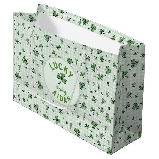 Lucky Baby Green Gender Neutral St Paddys Große Geschenktüte (Vorderseite Schrägansicht)