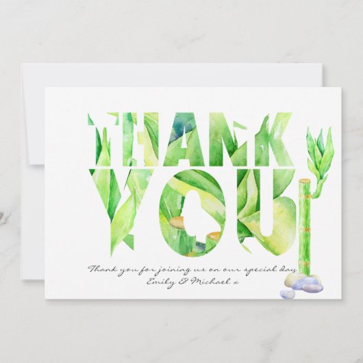 Lucky Bamboo DANK YOU Green Watercolor Dankeskarte (Vorderseite)