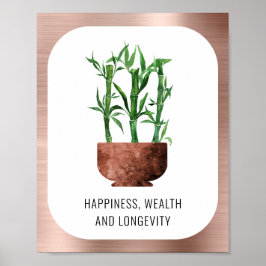 Lucky Bamboo Happiness Wealth Longevity Rose Gold Poster