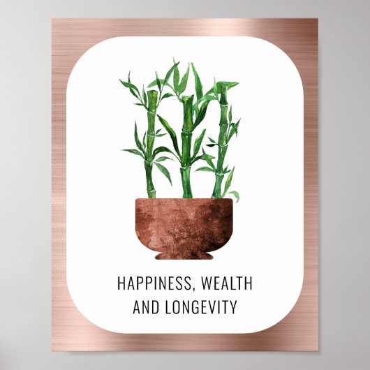 Lucky Bamboo Happiness Wealth Longevity Rose Gold Poster (Vorne)