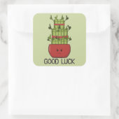 Lucky Bamboo Plant with Greeting Quadratischer Aufkleber (Tasche)