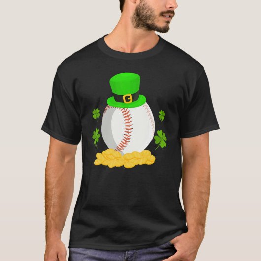 Lucky Baseball Leprechaun Hat Pile Golden Coins Ir T-Shirt (Vorderseite)