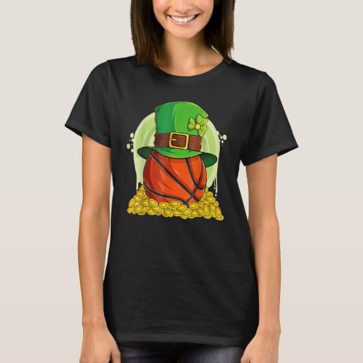 Lucky Basketball Leprechaun Hat Pile Golden Coins T-Shirt (Vorderseite)
