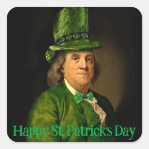 Lucky Ben Franklin St. Patrick's Day Quadratischer Aufkleber