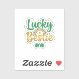 Lucky Bestie Cute Pink Green Typography St Patrick Aufkleber