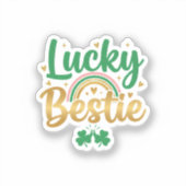 Lucky Bestie Cute Pink Green Typography St Patrick Aufkleber (Vorderseite)