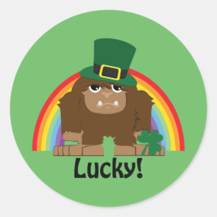 Lucky Bigfoot Leprechaun Runder Aufkleber