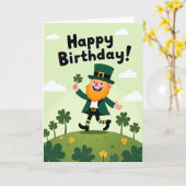 Lucky Birthday Leprechaun Card Karte (Gelbe Blume)