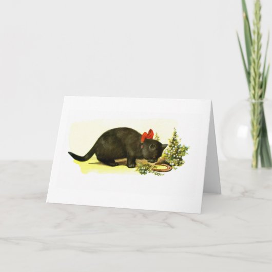 Lucky Black Cat Feiertagskarte (Vorderseite)