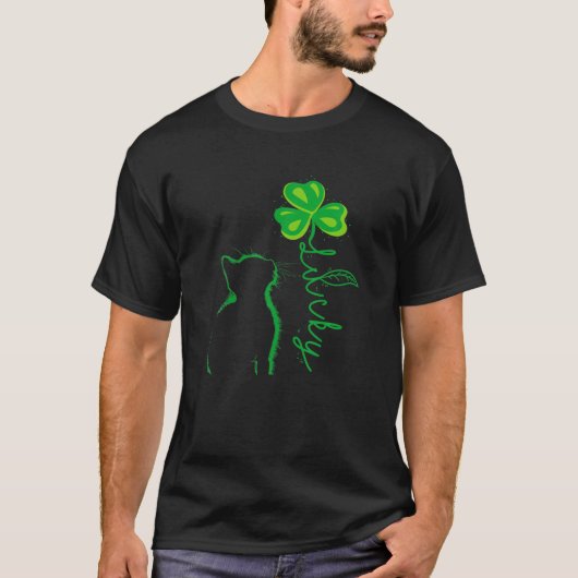 Lucky Black Cat Kleeblatt Funny St Patricks Day Ki T-Shirt (Vorderseite)