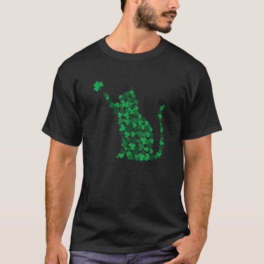 Lucky Black Cat Kleeblatt St Patricks Day Irish Wo T-Shirt (Vorderseite)