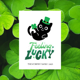 Lucky Black Cat Shamrock Photo St. Patrick's Day Feiertagskarte