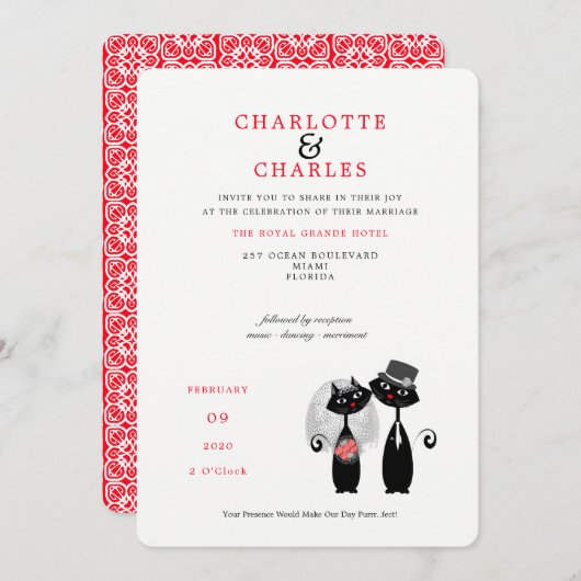 Lucky Black Cats Bride | Groom Purrr.fect Wedding Einladung (Vorne/Hinten)