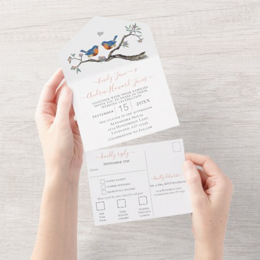 Lucky Bluebirds Secret Forest Garden Wedding All In One Einladung (Abreißen)