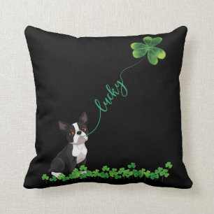 Lucky Boston Terrier Dog Shamrock St Patrick day T Kissen