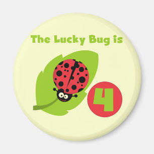 Lucky Bug 4. Geburtstag T - Shirt und Geschenke Magnet
