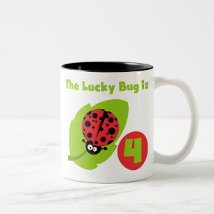 Lucky Bug 4. Geburtstag T - Shirt und Geschenke Zweifarbige Tasse