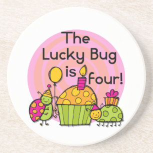 Lucky Bug Cupcake 4. Geburtstag T - Shirt und Gesc Sandstein Untersetzer