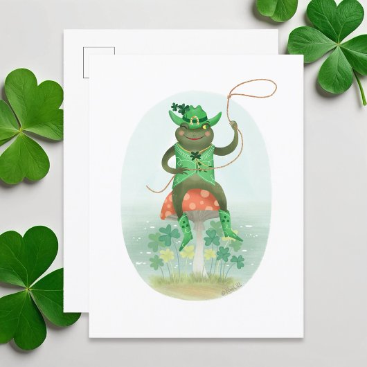 Lucky Bullfrog Cowboy auf einem Pilz Postkarte