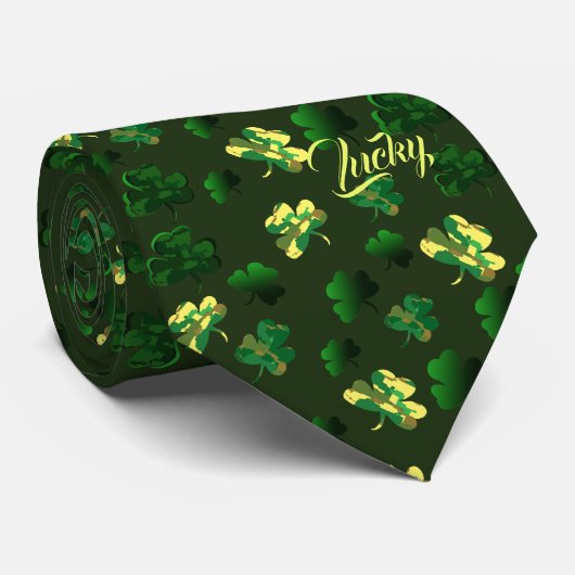 Lucky Camouflage Kleeblatt Design Krawatte (Gerollt)