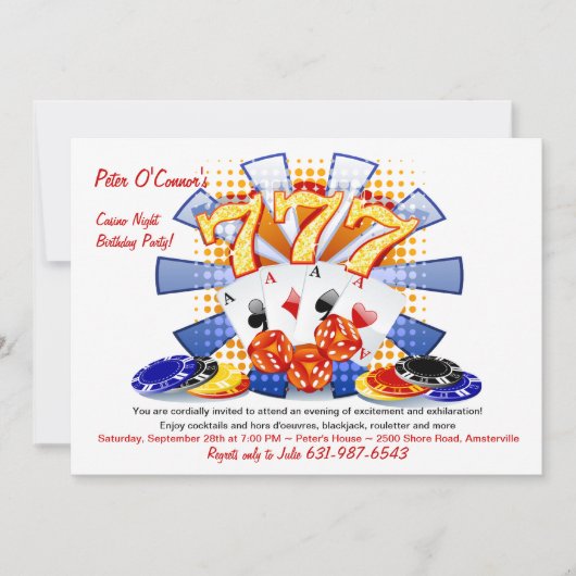 Lucky Casino Nacht Geburtstag Einladung (Vorderseite)