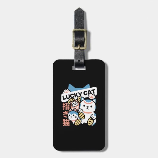 Lucky Cat Art – Maneki Neko with Gold Coin Gepäckanhänger (Vorderseite vertikal)