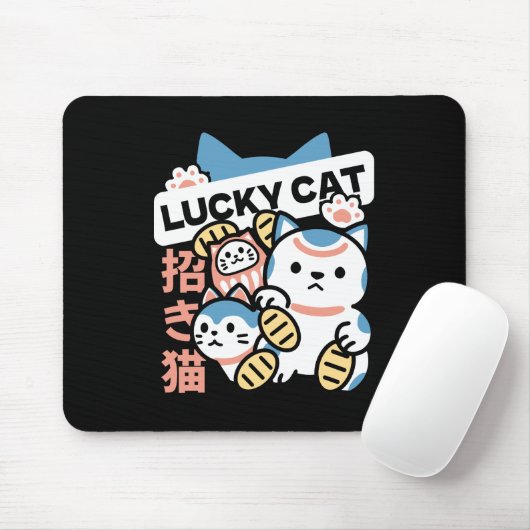 Lucky Cat Art – Maneki Neko with Gold Coin Mousepad (Mit Mouse)