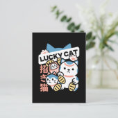 Lucky Cat Art – Maneki Neko with Gold Coin Postkarte (Stehend Vorderseite)