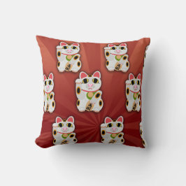 Lucky Cat Cartoon Fortune Pet White Kitty Art Kissen