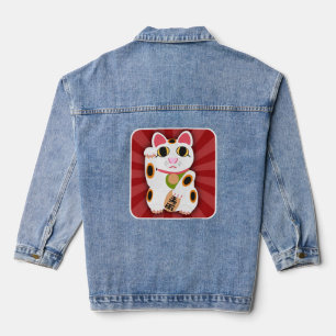 Lucky Cat Cartoon Niedlich White Fortune Fun Jeansjacke