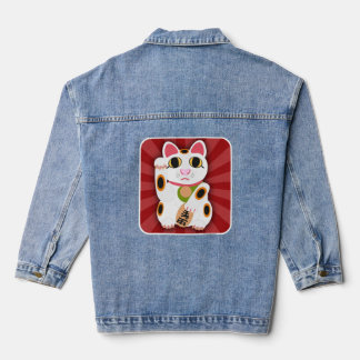 Lucky Cat Cartoon Niedlich White Fortune Fun Jeansjacke