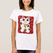 Lucky Cat Cartoon Niedlich White Fortune Pet Art T-Shirt (Vorderseite)