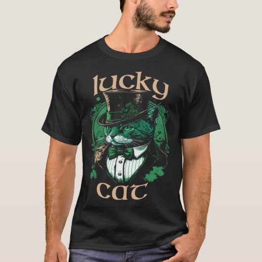 Lucky Cat Cute and Leprechaun Cat Graphic T-Shirt (Vorderseite)