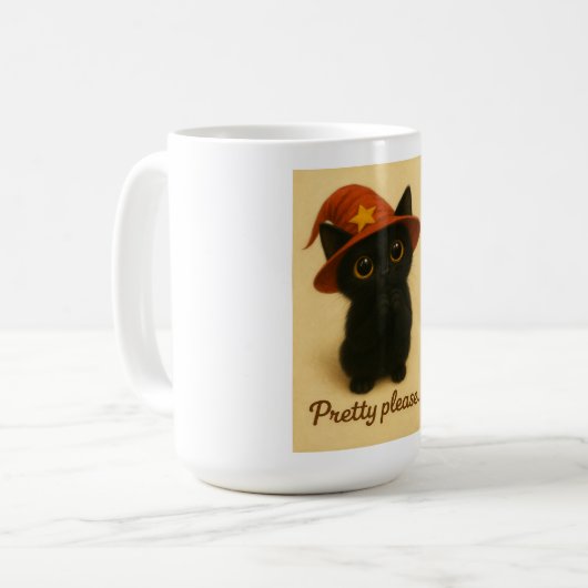 Lucky Cat Emi – Begging Pose Witch Cat Mug Kaffeetasse (Vorderseite Links)