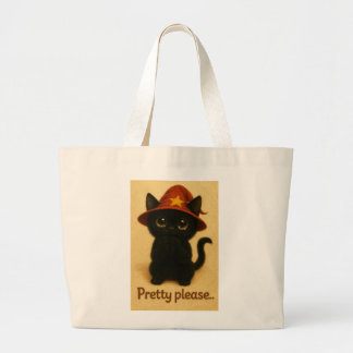 Lucky Cat Emi – Begging Pose Witch Cat Tote Bag Jumbo Stoffbeutel