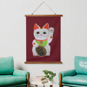 Lucky Cat Feng Shui Wall Wandteppich Mit Holzrahmen