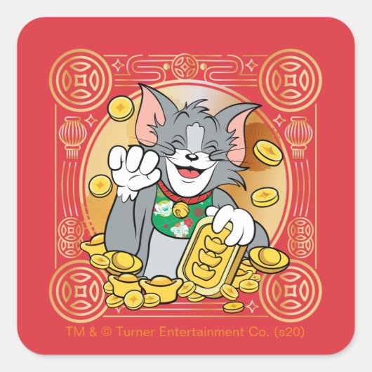 Lucky Cat Jerry With Gold Sycees Quadratischer Aufkleber (Vorderseite)