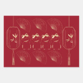 Lucky Cat Maneki Neko asiatisches gutes Glück Red  Geschenkpapier Set (Vorderseite)