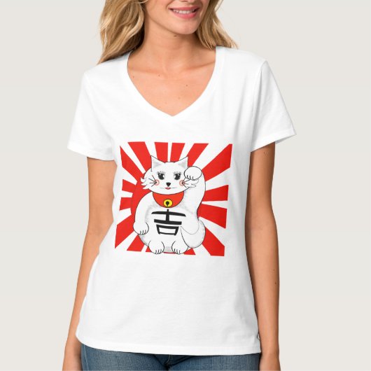 Lucky Cat- Maneki Neko - Beckoning T-Shirt (Vorderseite)