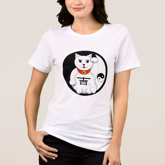 Lucky Cat Maneki Neko Beckoning Welcome Yin & Yang Tri-Blend Shirt (Vorderseite)