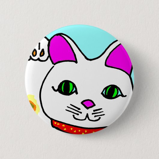 Lucky Cat Maneki Neko Kitty Button (Vorderseite)
