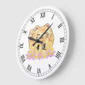 Lucky Cat (Maneki Neko) Round Wall Clock Große Wanduhr (Winkel)