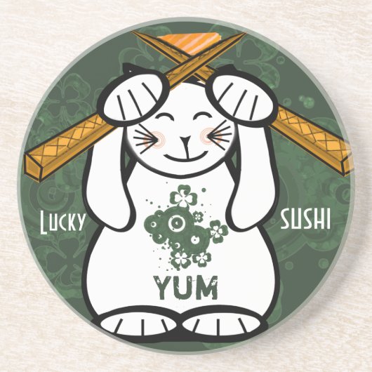 Lucky Cat Maneki Neko Sushi Sandstein Untersetzer (Vorne)